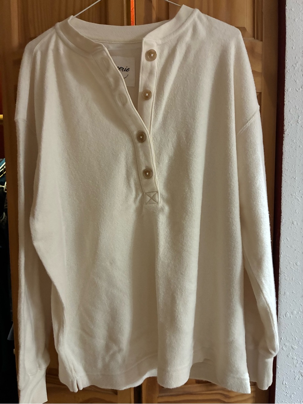 aerie Cream Button-Front Henley Sweater